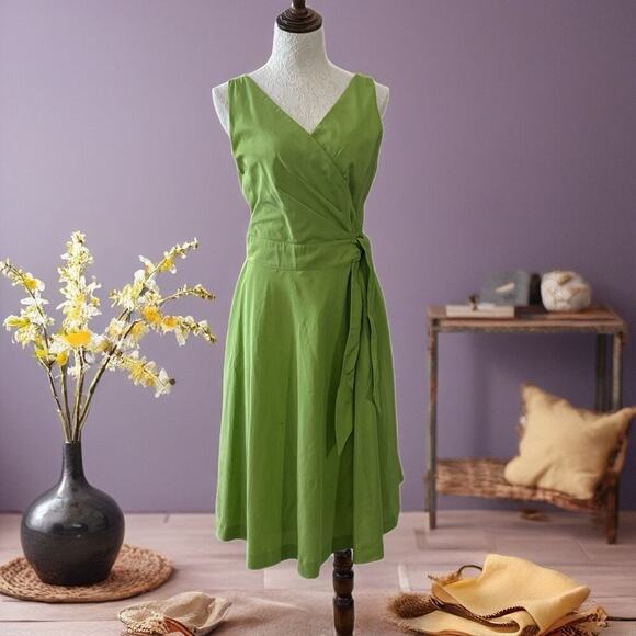J Peterman Spring Silk blend V-neck sleeveless wrap Midi Dress Party Wedding - Picture 10 of 10